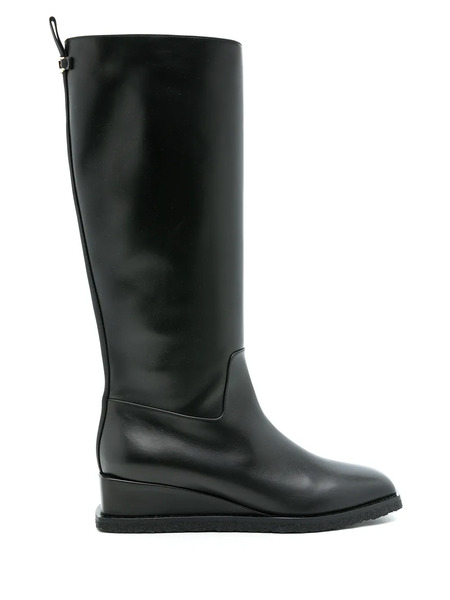  Ferragamo Wayde Leather Wedge Boots - Black 