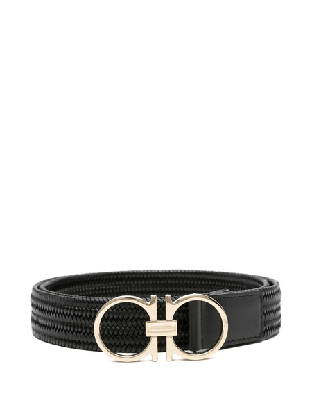  Ferragamo Woven-leather Buckle Belt - Black 