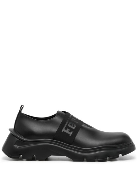  Ferrari Logo-strap Leather Sneakers - Black 