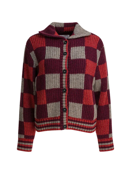  Filson Checked Spread-collar Cardigan - Red 