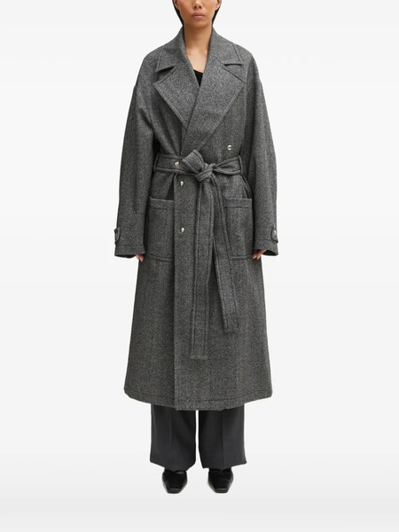  Fiorucci Belted Herringbone Coat - Grey 