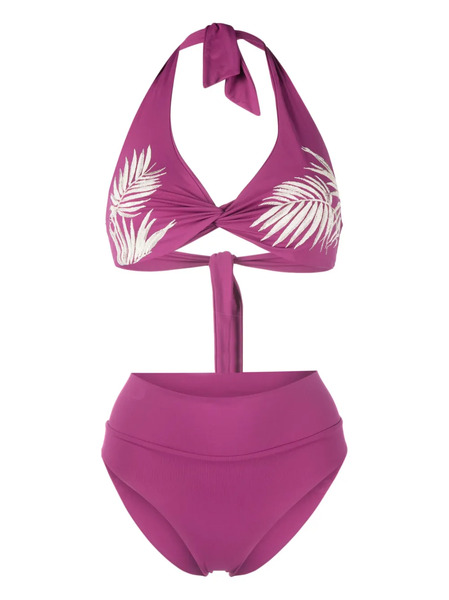  Fisico Leaf-print High-waisted Bikini - Pink 