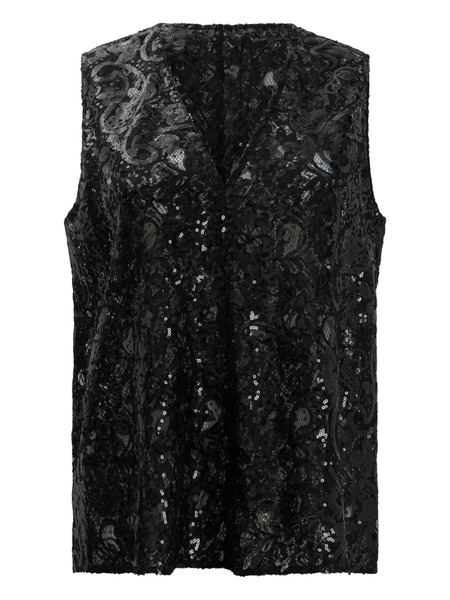  F.it Sequin V-neck Top - Black 
