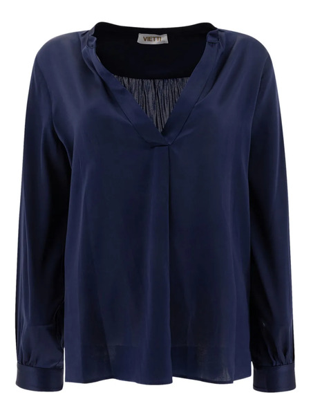  F.it V-neck Gathered-detail Blouse - Blue 
