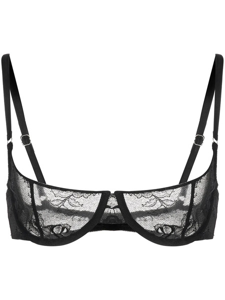  Fleur Du Mal Bouquet Lace Scooped Balconette Bra - Black 