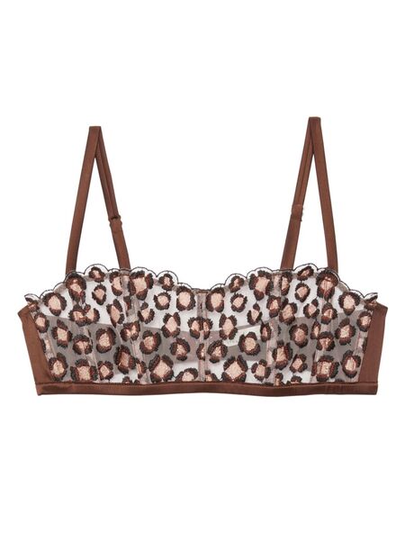 Fleur Du Mal Leopard-embroidered Boned Bralette - Brown 