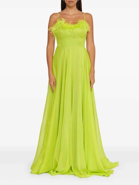  Forever Unique Feather-trimmed Slit Maxi Dress - Green 