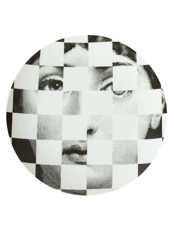  Fornasetti Checkboard Face Print Plate - White 