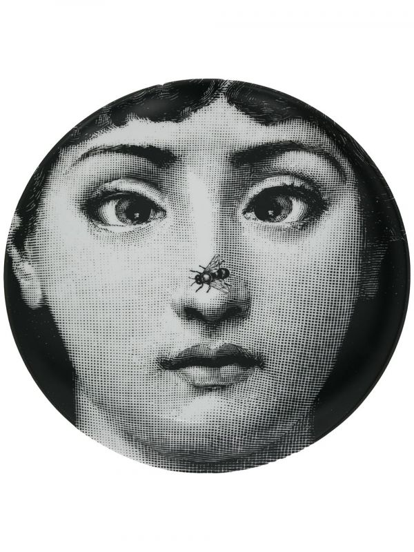  Fornasetti Face Print Plate - Black 