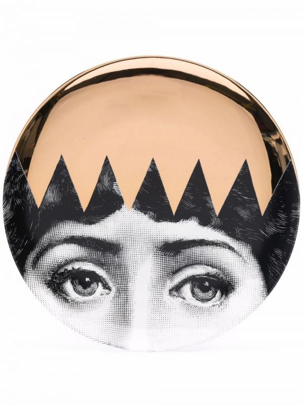  Fornasetti Face Print Plate - Black 