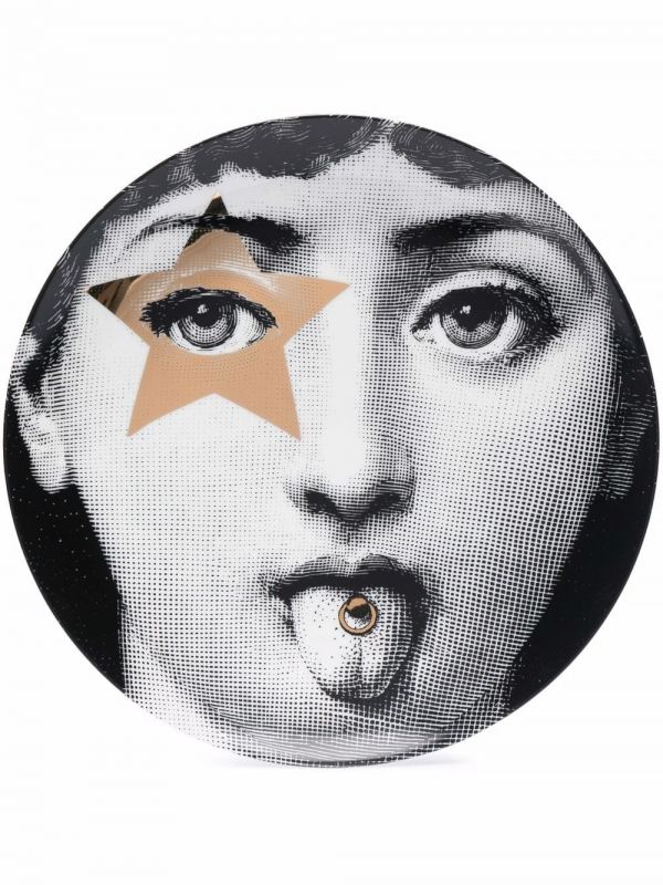  Fornasetti Face Print Plate - Black 