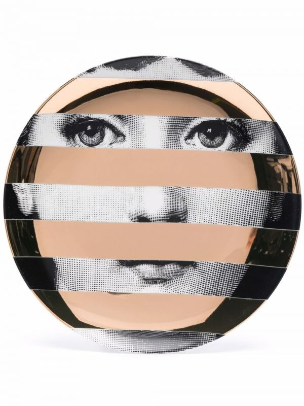  Fornasetti Face Print Plate - Black 