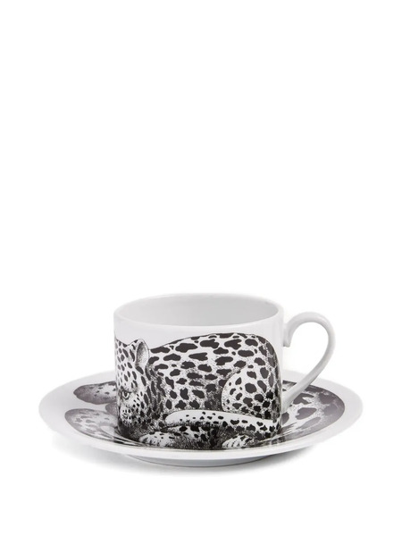  Fornasetti Leopard-print Tea Cup (set Of Two) - White 