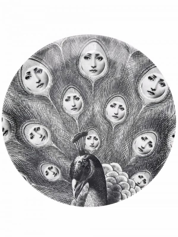  Fornasetti Peacock Print Plate - Black 