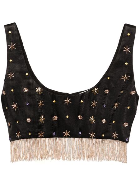  Forte Forte Fringed Bead-embellished Crop Top - Black 