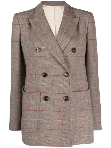  Fortela Grid-pattern Double-breasted Blazer - Grey 