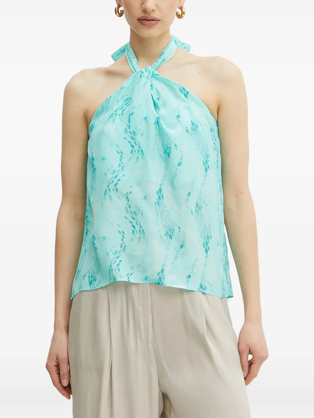  Fracomina Halterneck Leaf-print Top - Blue 