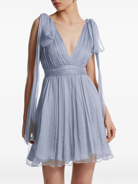  Framboise Bow V-neck Dress - Blue 