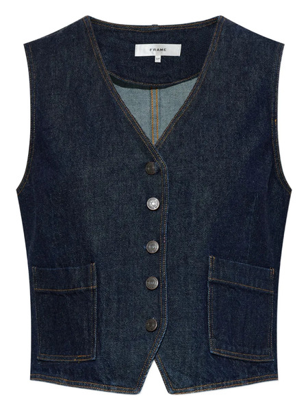  Frame Buttoned Pocketed Denim Waistcoat - Blue 