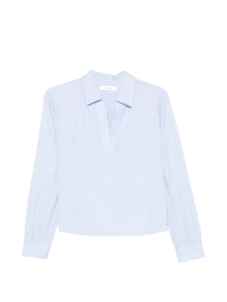  Frame V-neck Striped Blouse - Blue 