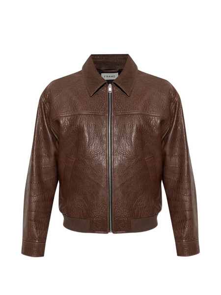  Frame Zip Leather Jacket - Brown 