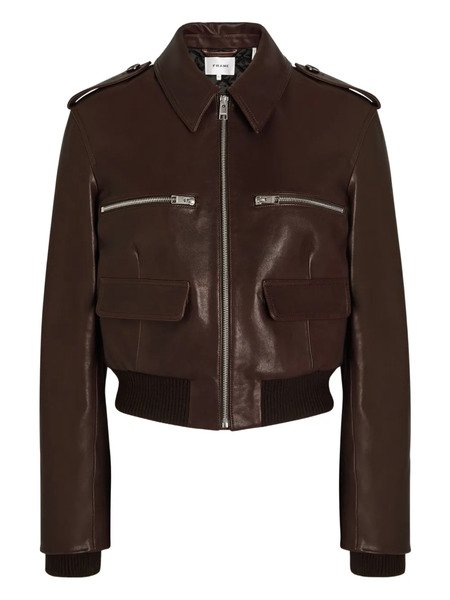  Frame Zip-pocket Leather Jacket - Brown 