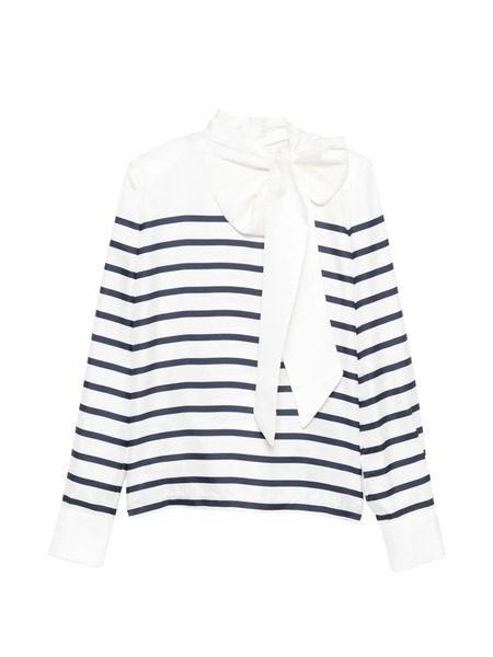  Françoise Stripe Bow Blouse - White 
