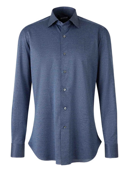  Fray Houndstooth Long-sleeve Shirt - Blue 
