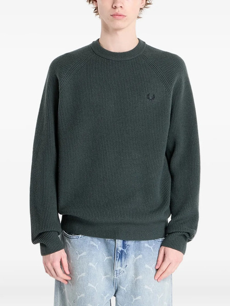  Fred Perry Lambswool Raglan Sweater - Green 