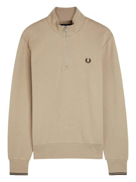  Fred Perry Zip-neck Laurel-wreath Sweatshirt - Neutrals 