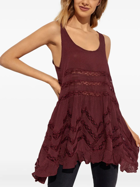  Free People Patterned Ruffled Top - Red 