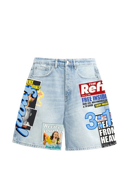  Free Refills Graphic-print Denim Shorts - Blue 