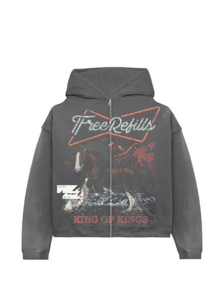 Free Refills Graphic Zip-up Hooded Sweatshirt - Grey 