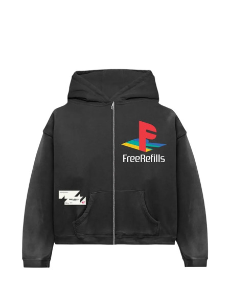  Free Refills Printed Zip-up Hoodie - Black 