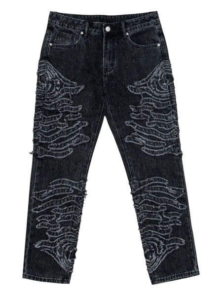  Free Refills Zebra-pattern Embellished Jeans - Black 