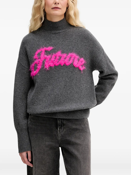  From Future Mock Neck Text Sweater - Grey 