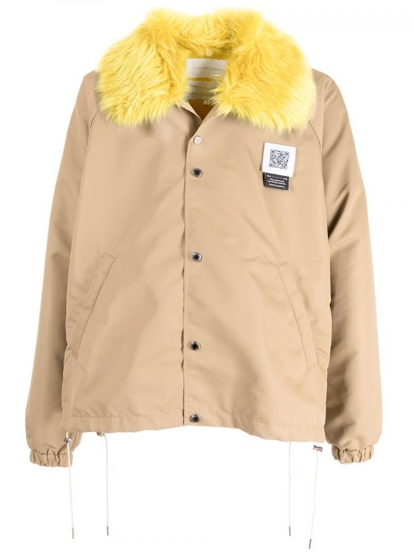  Fumito Ganryu Faux-fur Collar Shirt Jacket - Neutrals 