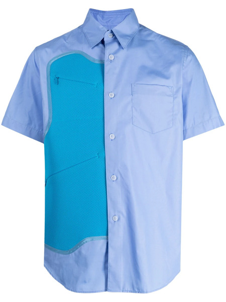  Fumito Ganryu Mesh-panel Short-sleeve Shirt - Blue 