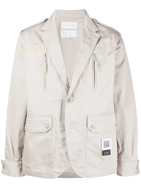  Fumito Ganryu Single-breasted Multiple-pocket Blazer - Grey 