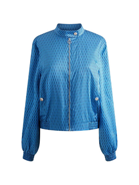  Fusalp Printed Biker Collar Bomber Jacket - Blue 