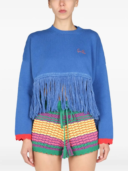  Gallo Fringed Long-sleeves Sweater - Blue 