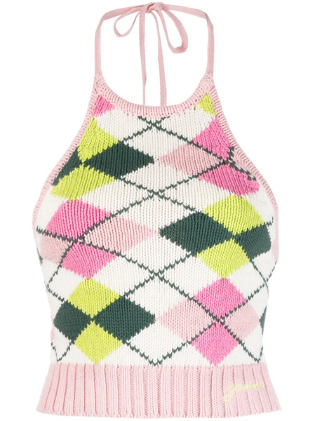  Ganni Argyle-check Crop Top - Pink 
