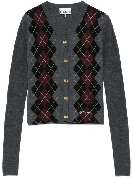  Ganni Argyle-knit Cardigan - Grey 