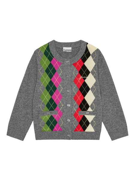  Ganni Argyle-pattern Cardigan - Grey 