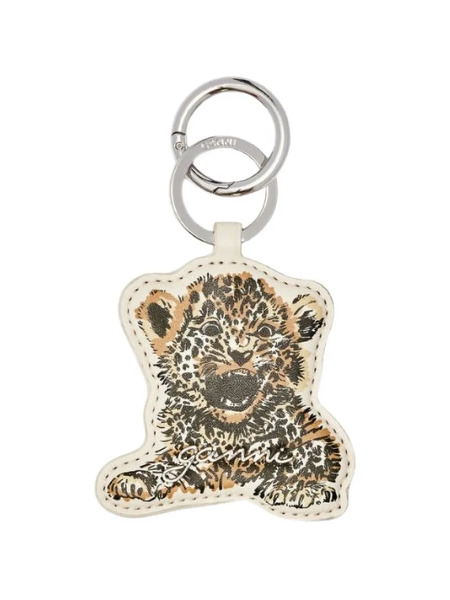  Ganni Baby Leopard-print Keyring - Neutrals 