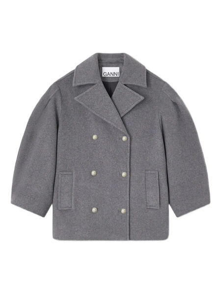  Ganni Balloon-sleeves Double-breasted Coat - Grey 
