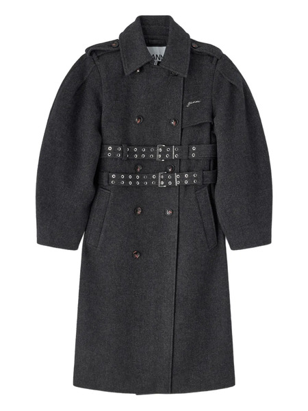  Ganni Belted Double-breasted Coat - Grey 