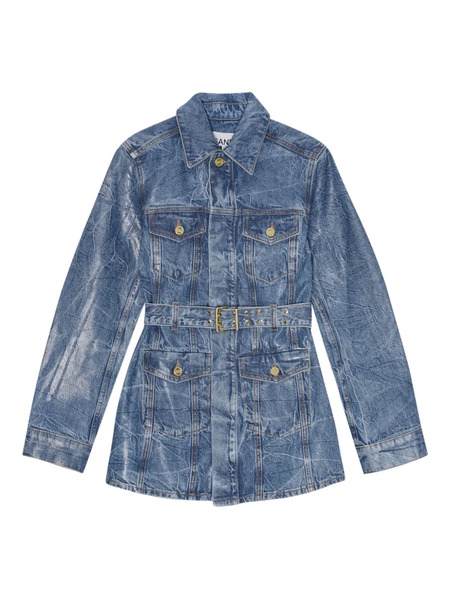  Ganni Belted Long-sleeve Denim Jacket - Blue 