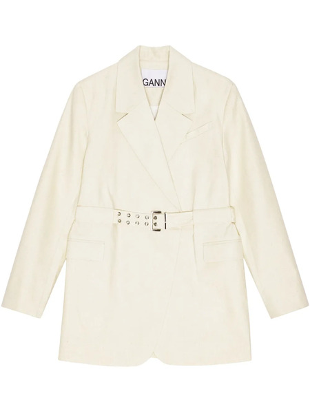  Ganni Belted Melange Blazer - Neutrals 