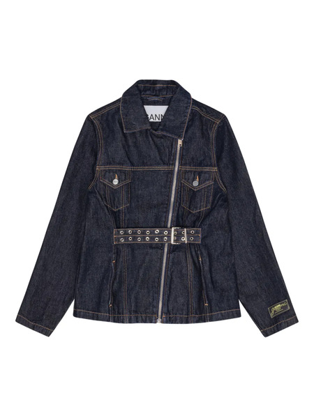  Ganni Belted Zip Denim Jacket - Blue 